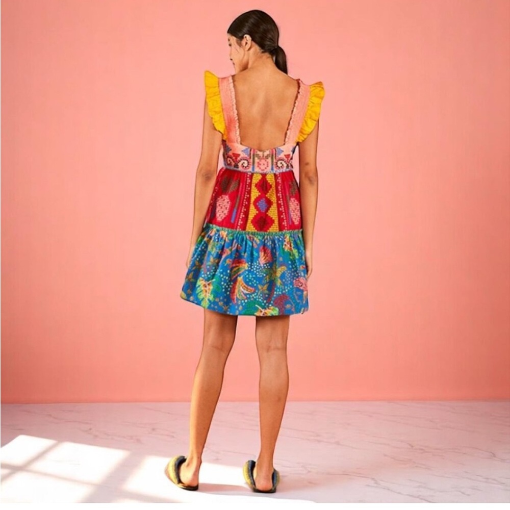 Farm Rio Colorblocking Embroidered Mini Dress Size Medium - Picture 3 of 10